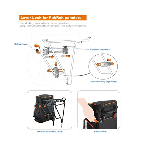 Bicycle Bag Pakrak Clip-on Quick-Release Pannier All Weather with Rain Cover