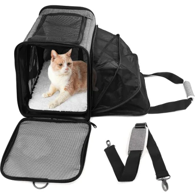 Transportín para gatos, bolsa de transporte para mascotas aprobada por la aerolínea, para perros pequeños, estuche de transporte extensible para gatos de lados blandos para viajes