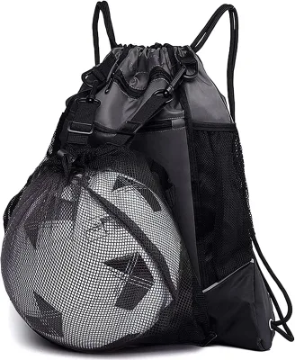 Bolsa de fútbol con cordón para niños, mochila plegable de baloncesto, bolsa de gimnasio, mochila deportiva con bolsa de malla desmontable para voleibol, béisbol, yoga, gris